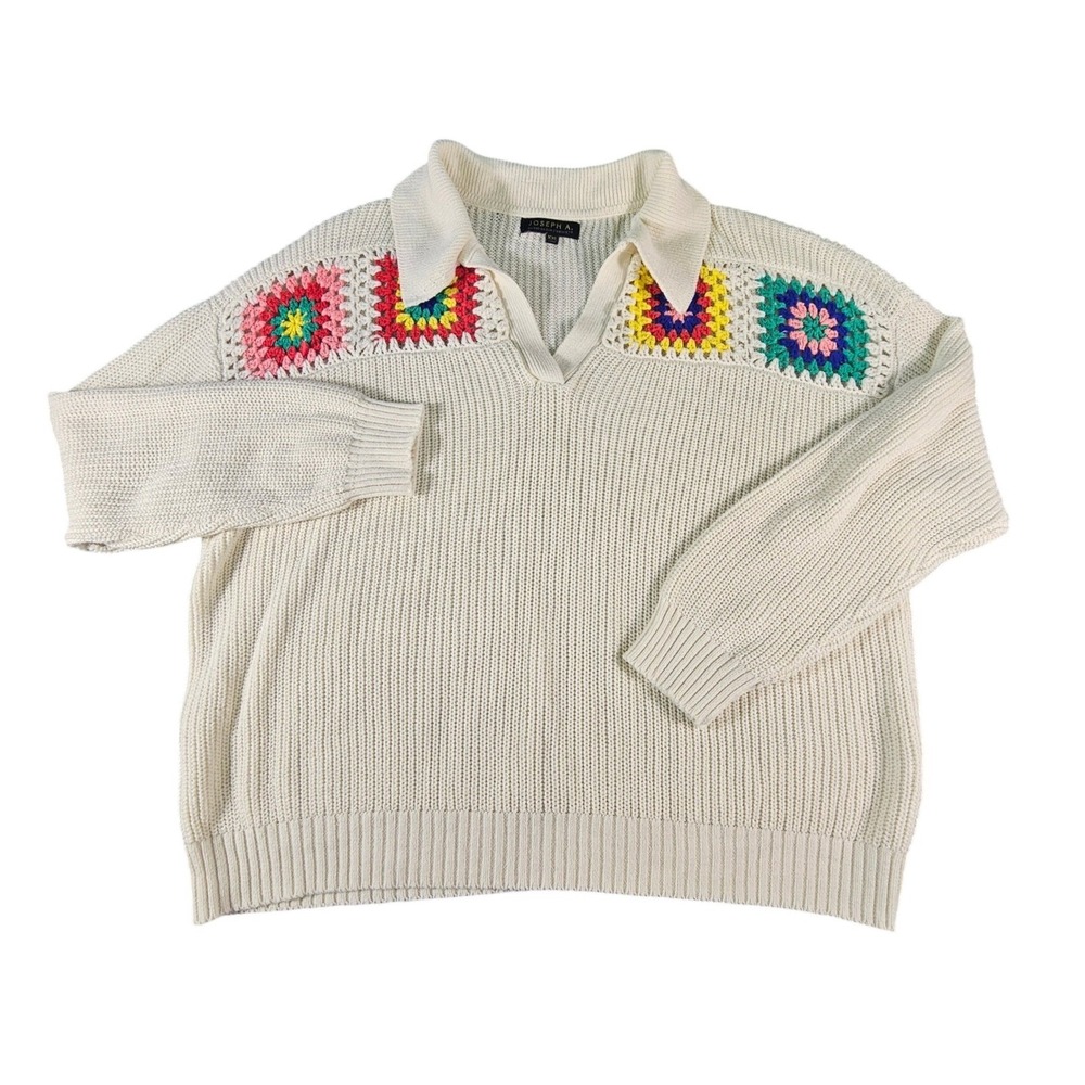 Joseph A. XXL Cream‎ Knit Sweater Granny Square Crochet Boho Pullover Plus Size